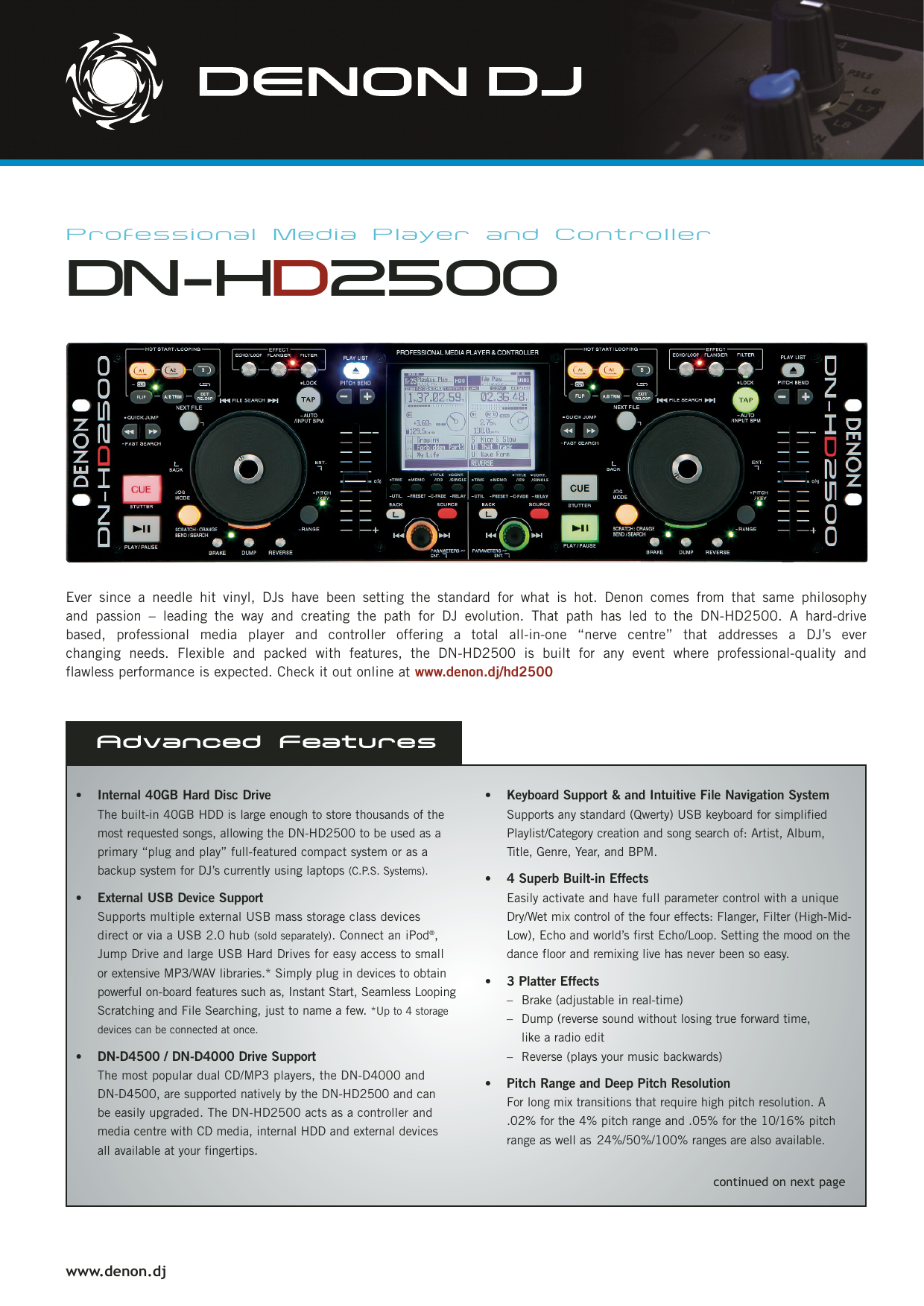 Page 1 of 2 - Denon-Dj Denon-Dj-Dn-Hd2500-Users-Manual- 5868 HD2500 Datasheet  Denon-dj-dn-hd2500-users-manual