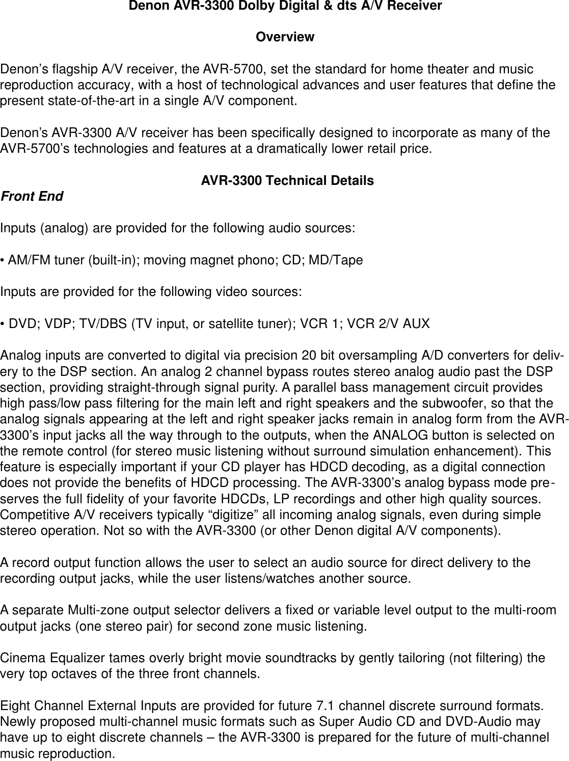 Page 1 of 6 - Denon AVR-3300 User Manual  To The E3f1ec93-5c01-423f-ae19-2edce631955e