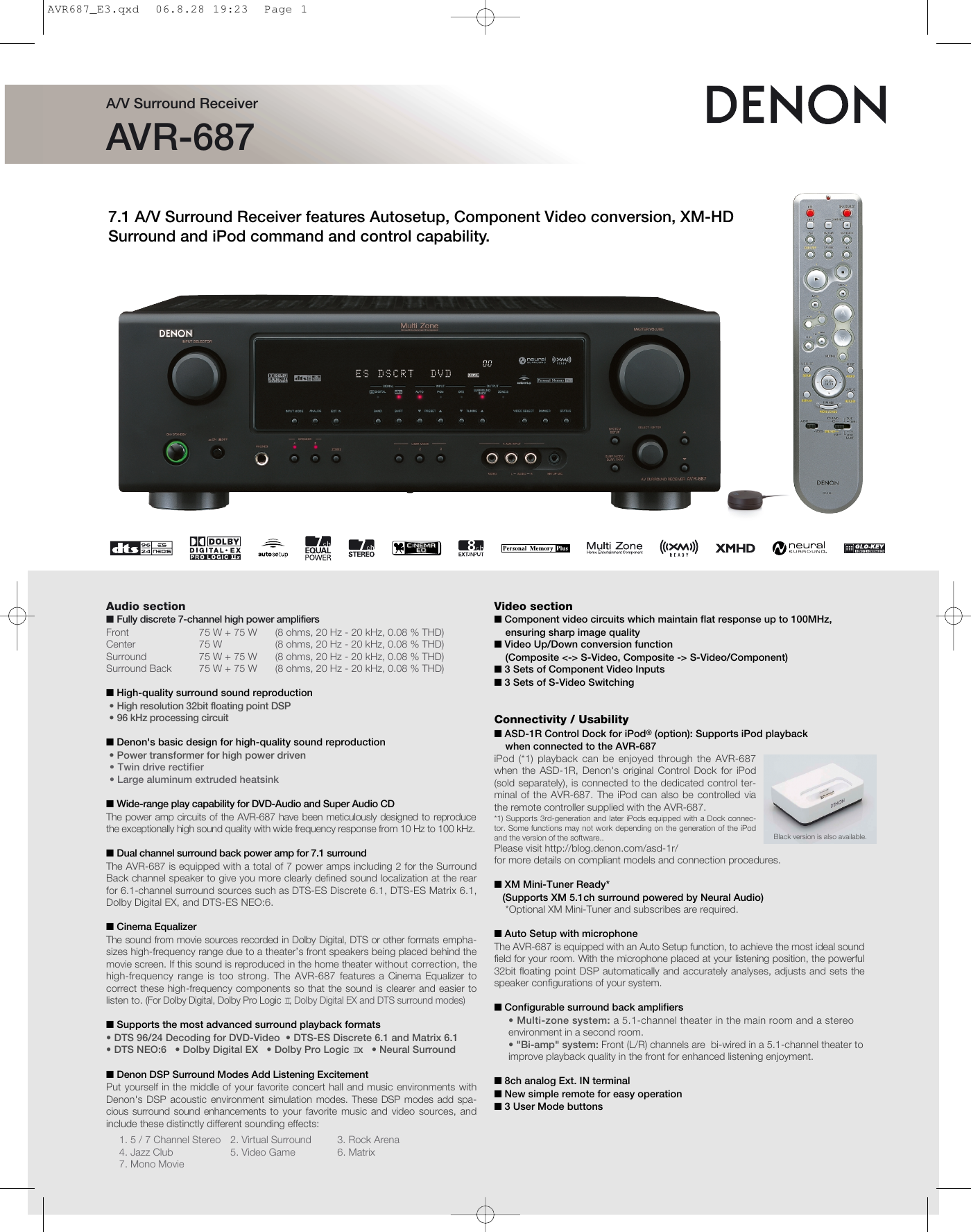 Page 1 of 2 - Denon AVR-687 User Manual  To The 93e4798c-7ea5-4355-b228-dc4672691eec