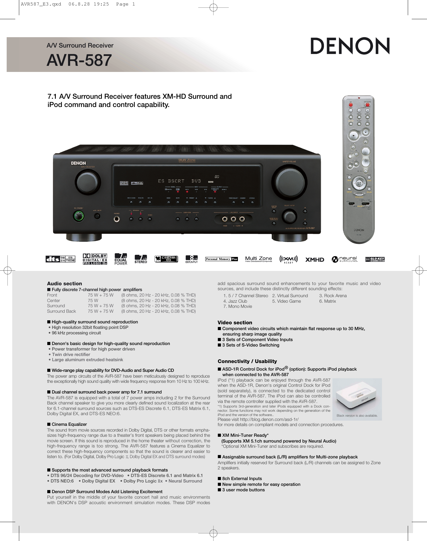 Page 1 of 2 - Denon Denon-A-V-Surround-Receiver-Avr-587-Users-Manual-  Denon-a-v-surround-receiver-avr-587-users-manual