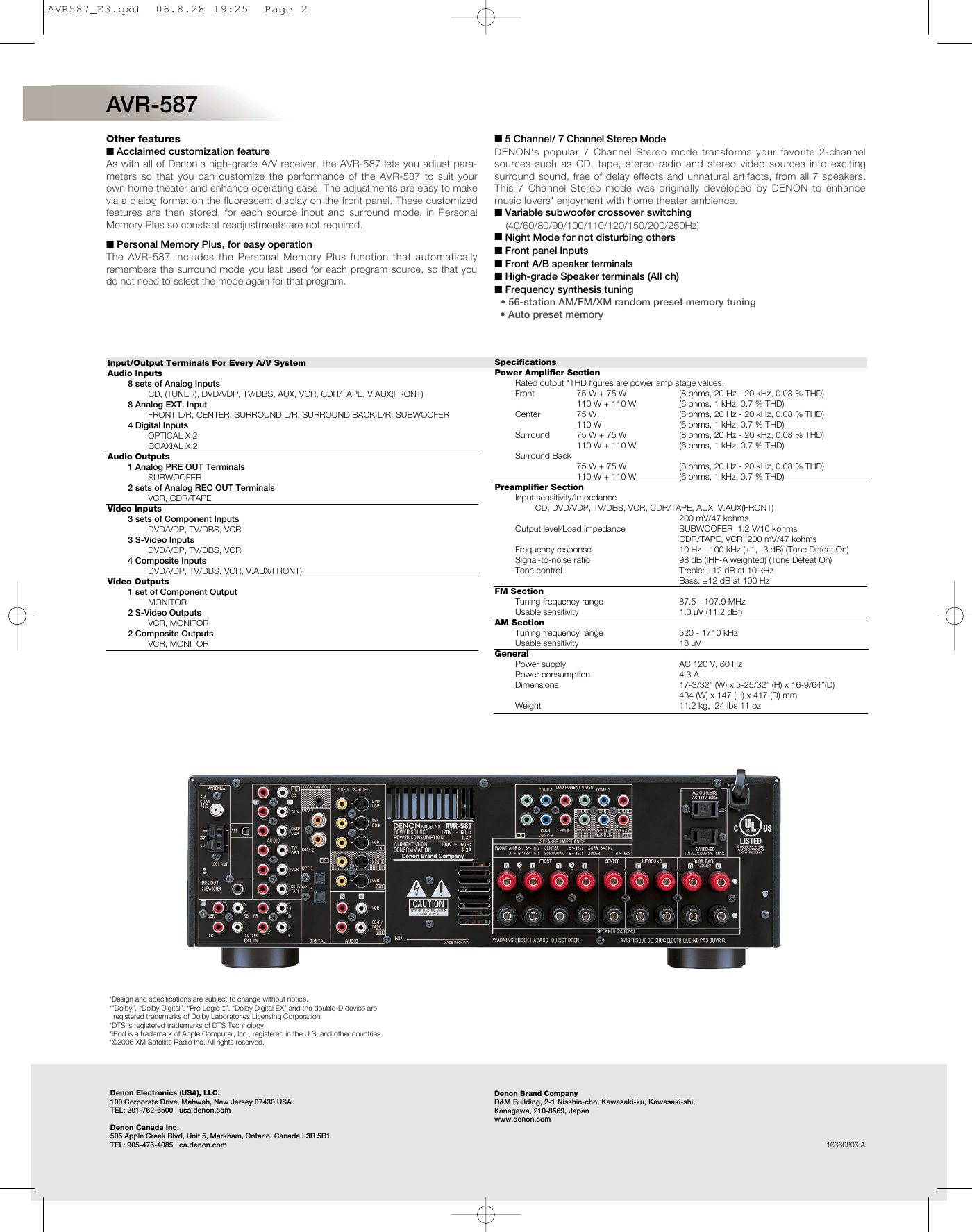 Page 2 of 2 - Denon Denon-A-V-Surround-Receiver-Avr-587-Users-Manual-  Denon-a-v-surround-receiver-avr-587-users-manual