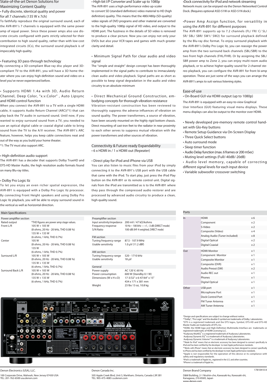 Page 2 of 2 - Denon Denon-Av-Surround-Receiver-Avr-891-Users-Manual-  Denon-av-surround-receiver-avr-891-users-manual