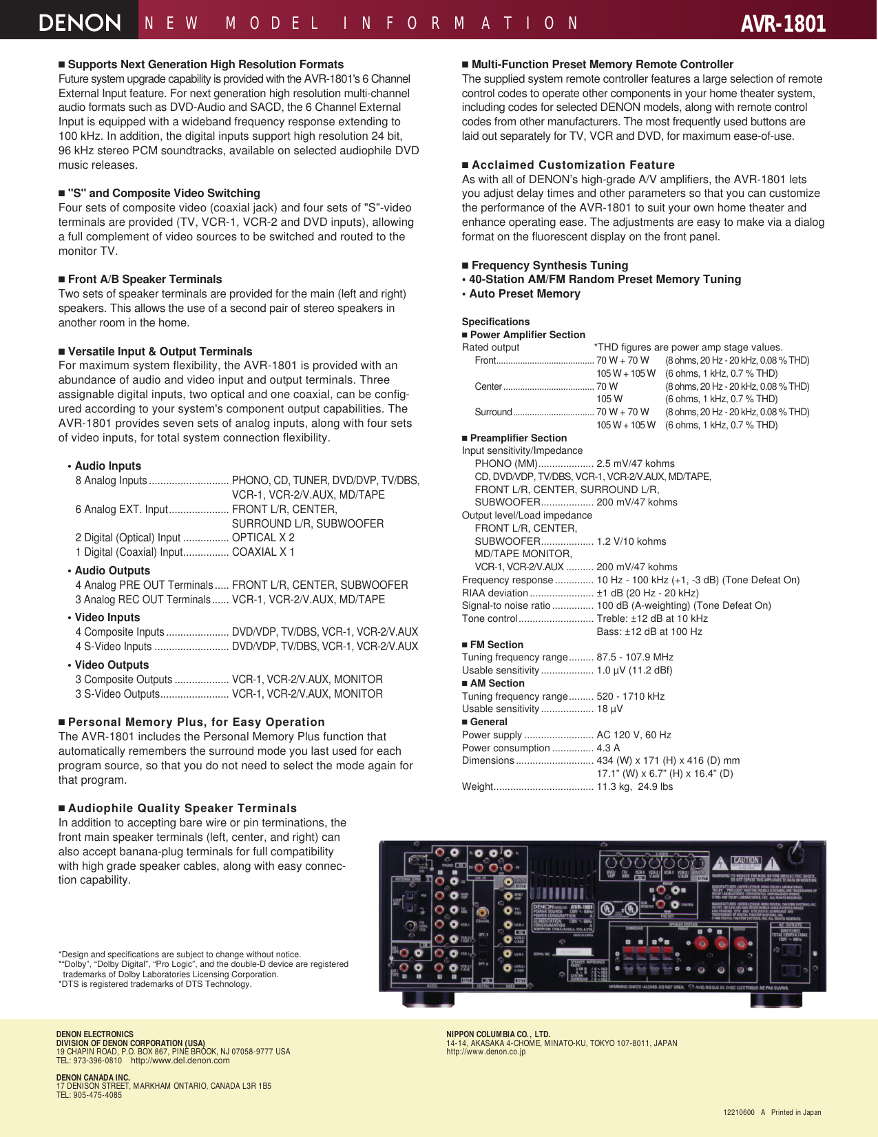 Page 2 of 2 - Denon Denon-Avr-1801-Users-Manual- AVR18013  Denon-avr-1801-users-manual