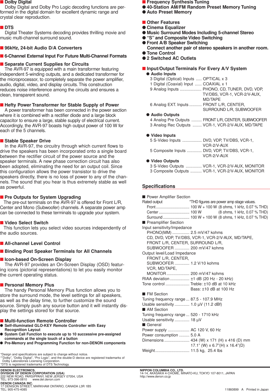 Page 2 of 2 - Denon Denon-Avr-97-Users-Manual- AVR97E3  Denon-avr-97-users-manual