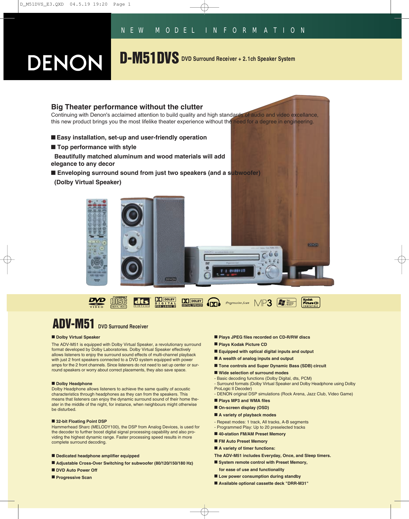 Page 1 of 2 - Denon Denon-D-M51Dvs-Users-Manual- Denon-d-m51dvs-users-manual