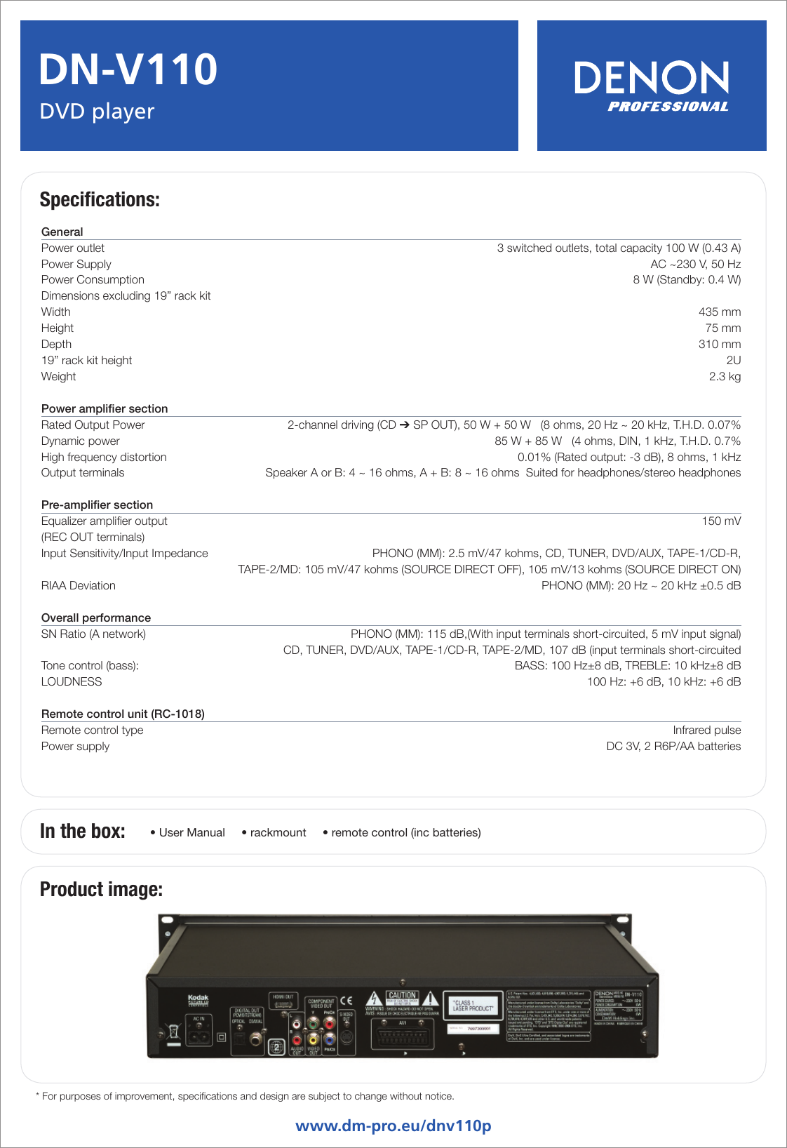 Denon Dvd Player Dn V110 Users Manual Datasheet_ENG