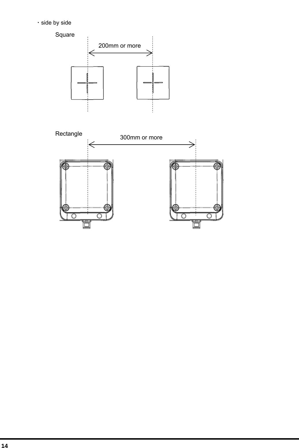  14   ・side by side                                       200mm or more Square Rectangle 300mm or more 