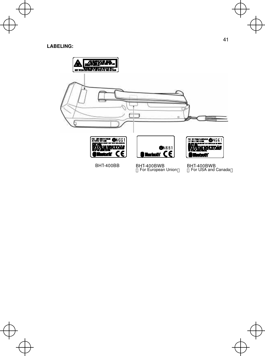   41  LABELING:             BHT-400BWB （For USA and Canada） BHT-400BB BHT-400BWB （For European Union）    