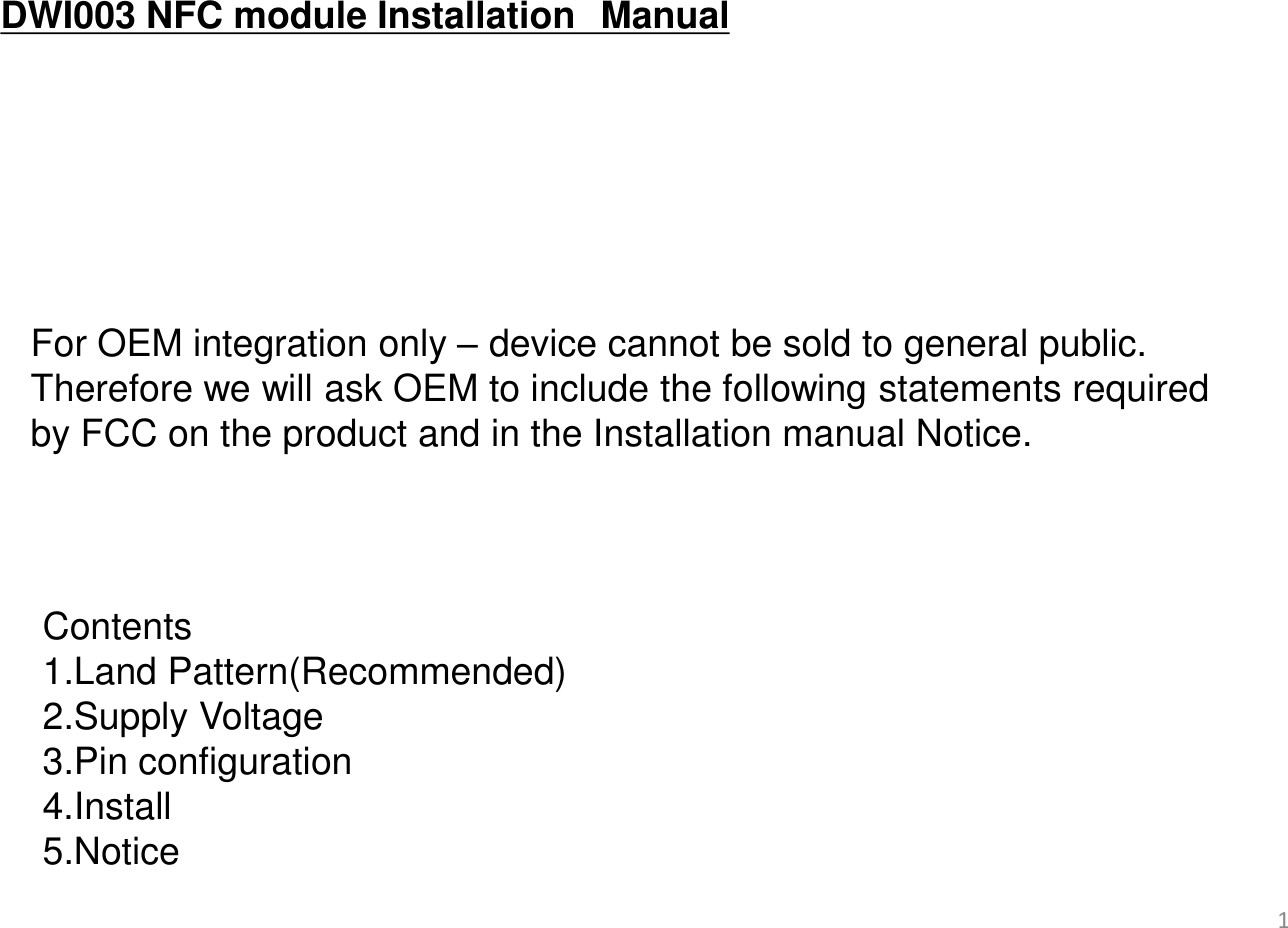 Page 1 of Denso Wave orporated DWI003 NFC Module User Manual                             1