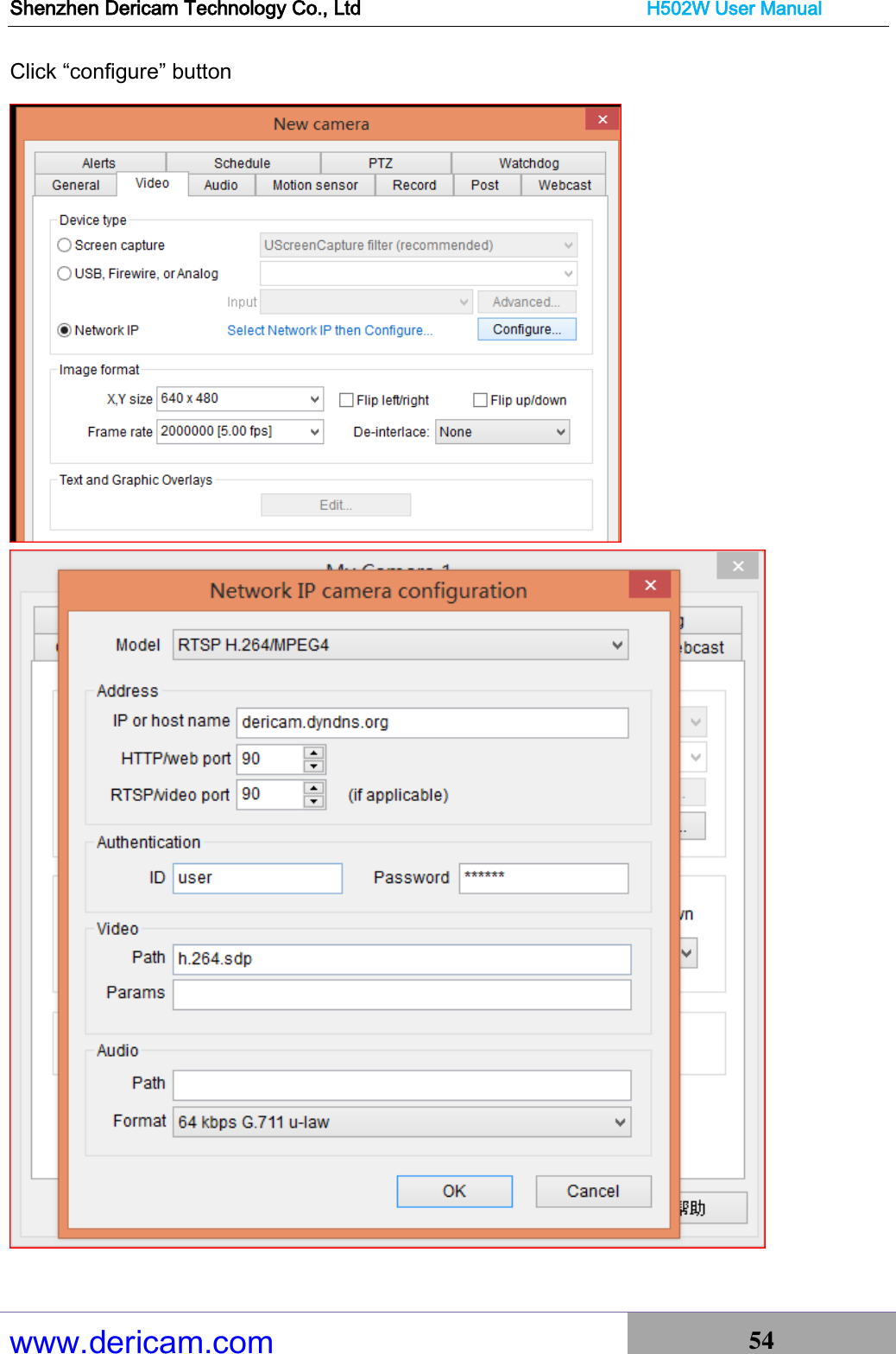 Shenzhen Dericam Technology Co., Ltd                              H502W User Manual www.dericam.com 54   Click “configure” button      