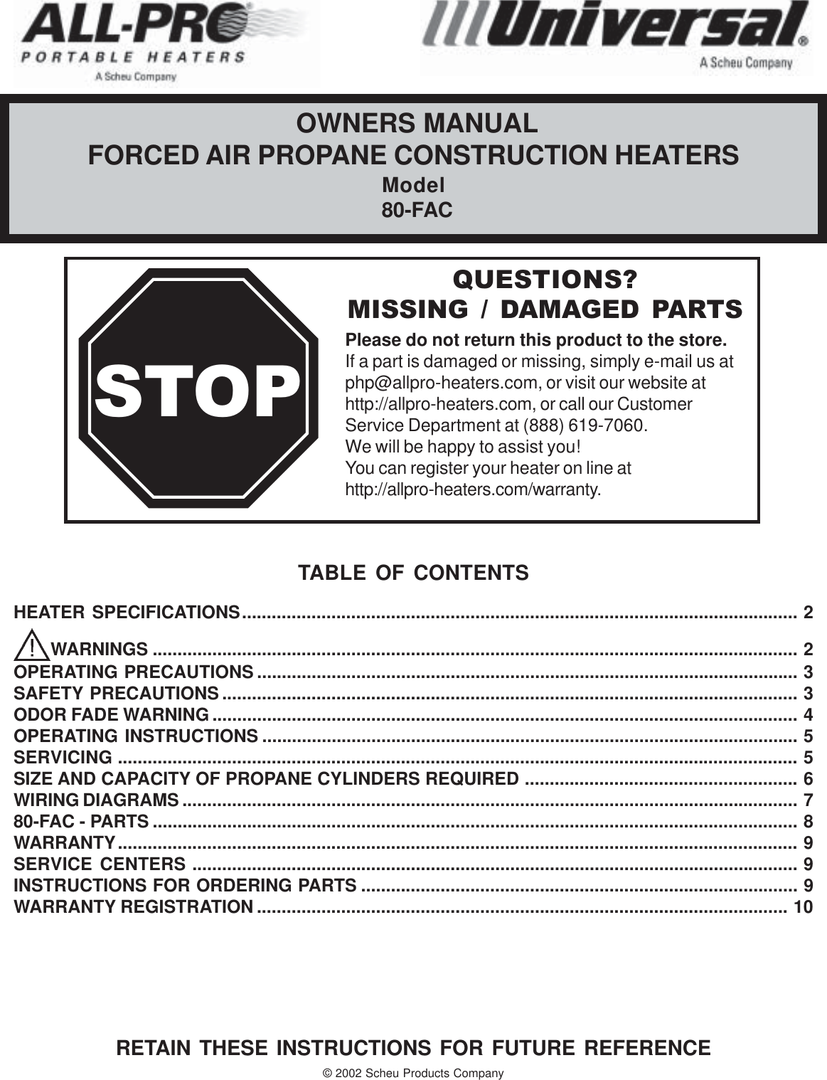 Page 1 of 11 - Desa-Tech Desa-Tech-80-Fac-Owners-Manual 80fac