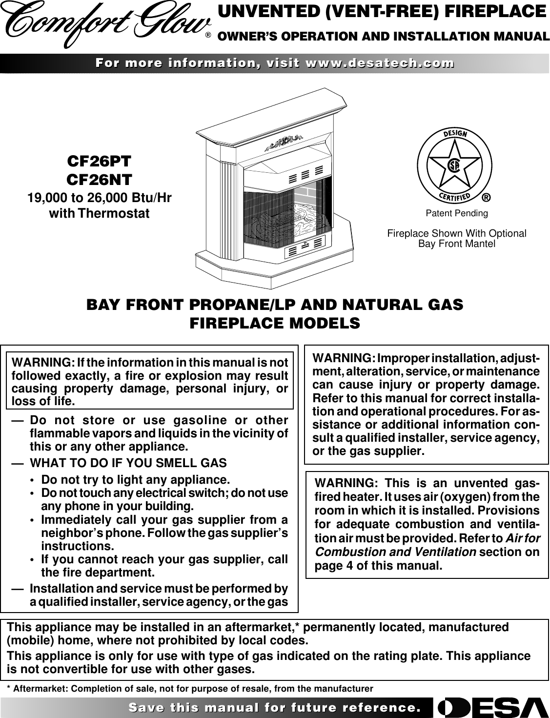 Desa Tech Cf26nt Owners Manual