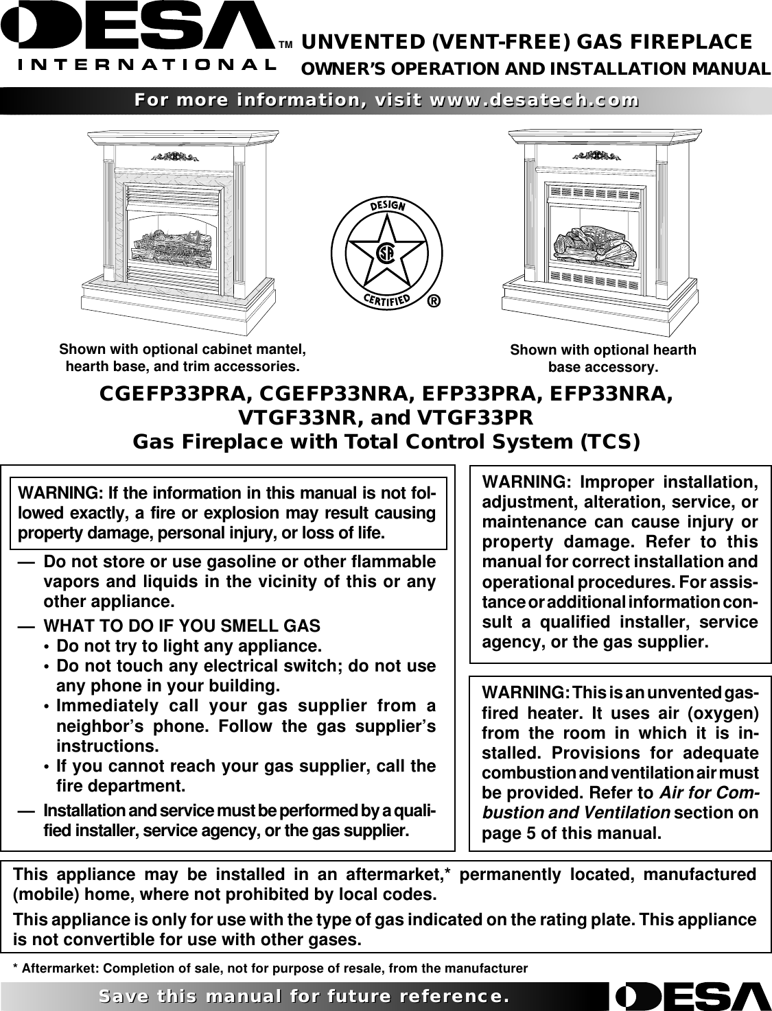Desa Tech Efp33nra Owners Manual