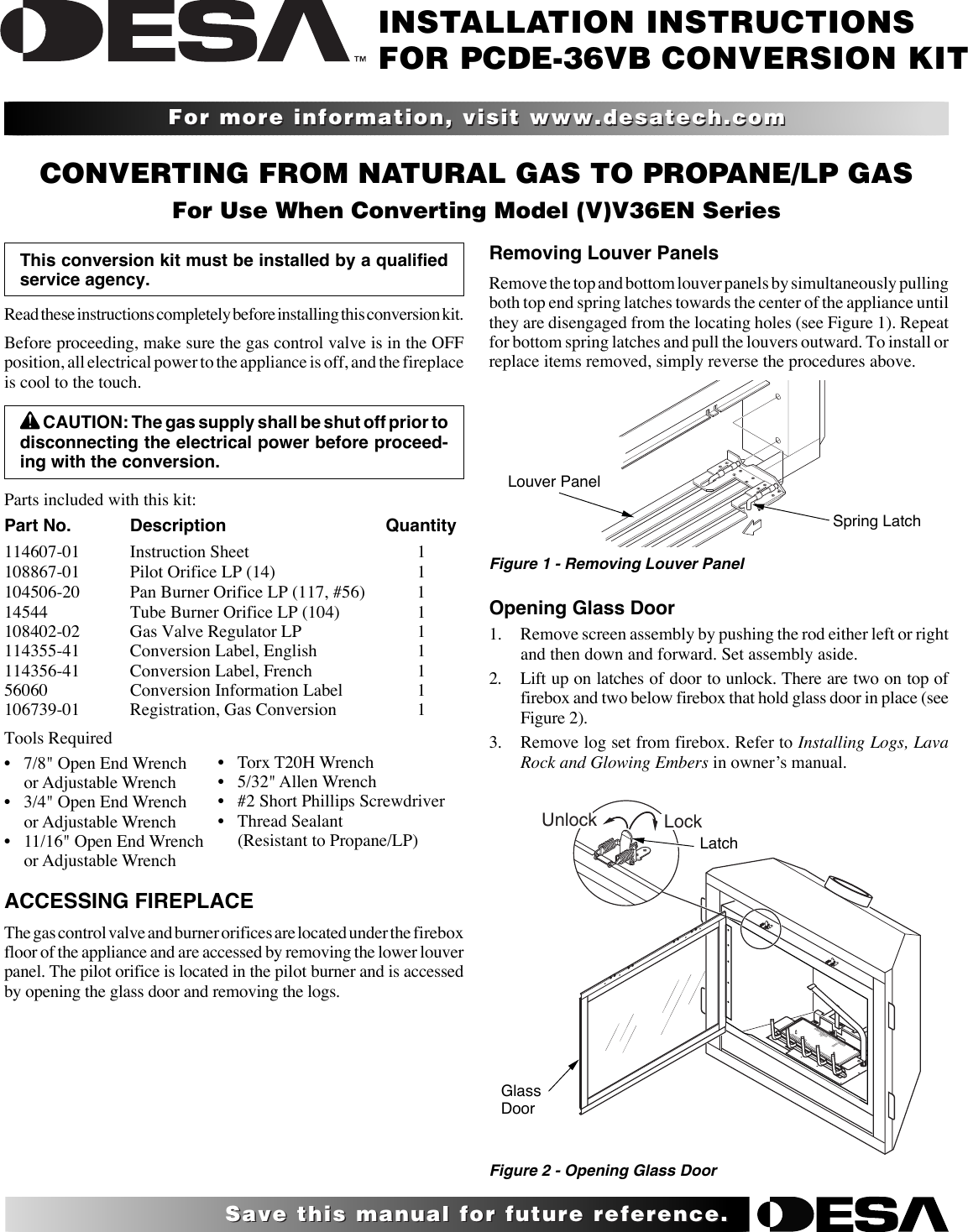 Desa Tech Pcde 36vb Owners Manual 114607 01a