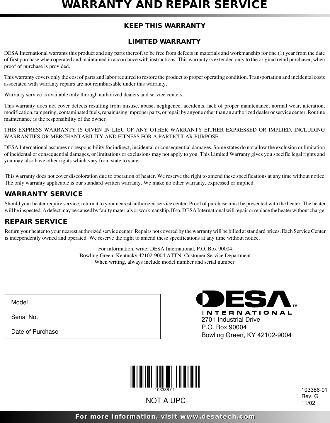 Page 12 of 12 - Desa-Tech Desa-Tech-Tc80V-Owners-Manual