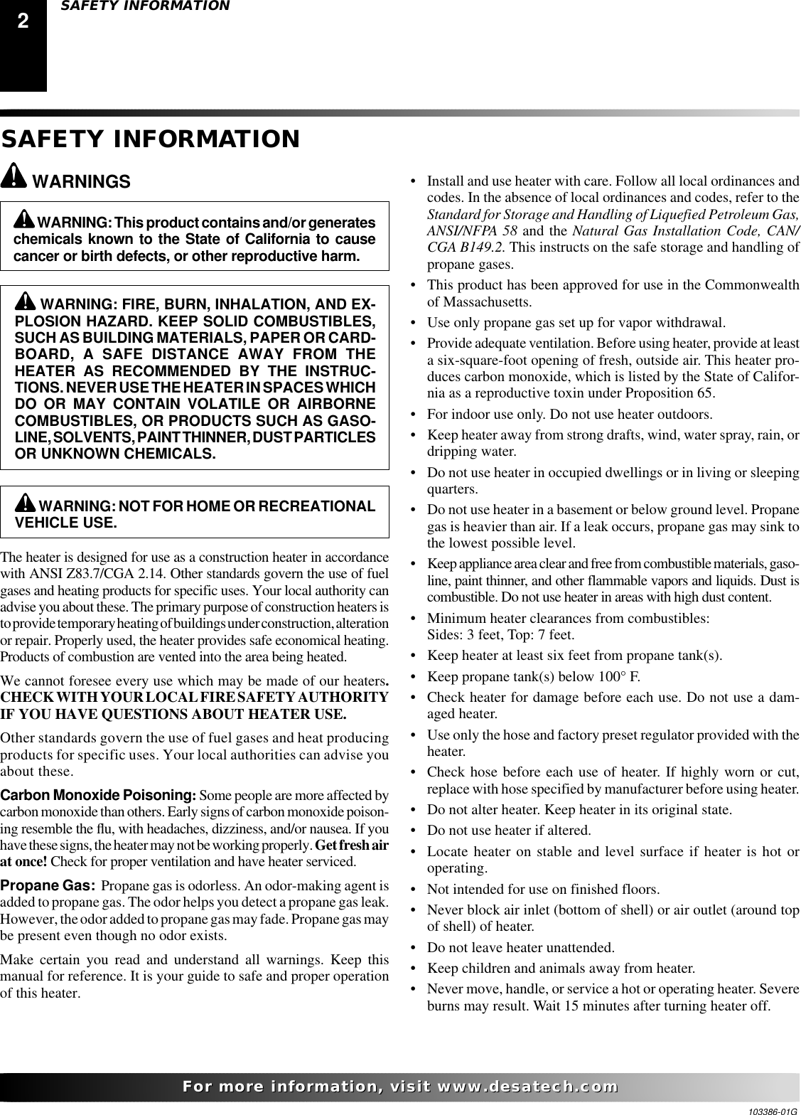 Page 2 of 12 - Desa-Tech Desa-Tech-Tc80V-Owners-Manual