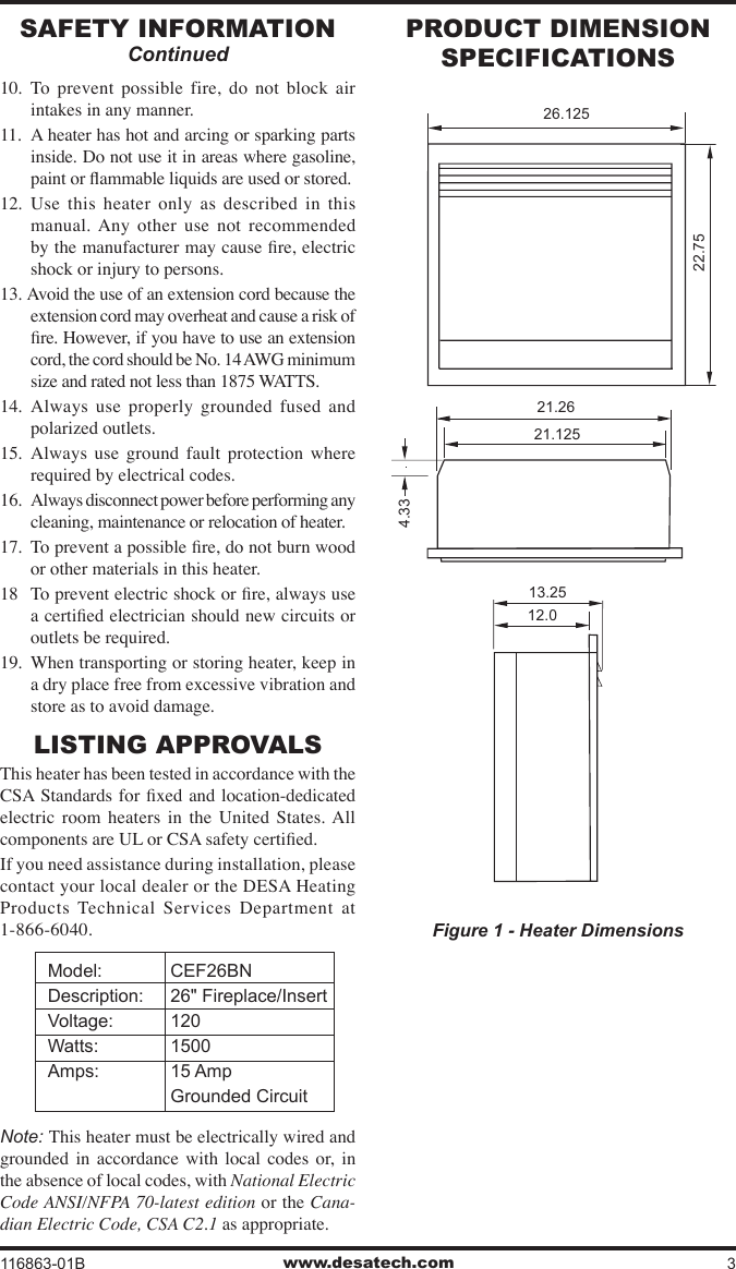 Page 3 of 12 - Desa Desa-Cef26Bn-Users-Manual- 116863-01B  Desa-cef26bn-users-manual