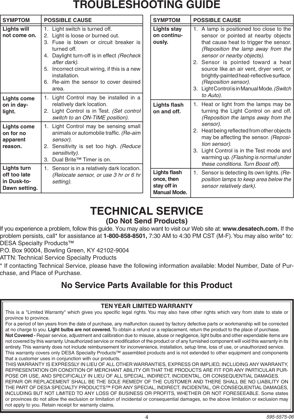 Page 4 of 12 - Desa SL-5512 595-5575-06 User Manual  To The 1a525640-c309-47bc-b5fc-9b6304dd24a3