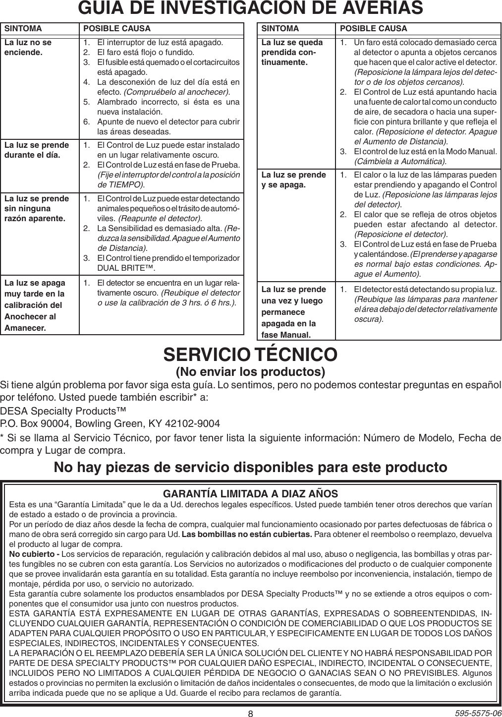 Page 8 of 12 - Desa SL-5512 595-5575-06 User Manual  To The 1a525640-c309-47bc-b5fc-9b6304dd24a3