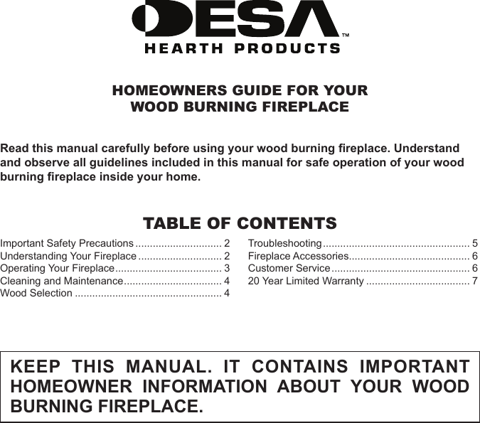 Desa Wood Burning Fireplace User Manual To The 98d39717 D42e 495b