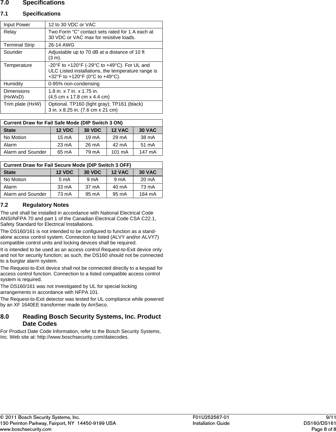Page 8 of 8 - Detection Systems - F01U252567-01_DS160i-DS161i_Inguide DS160/DS161 Installation Manual DS160 DS161 En US