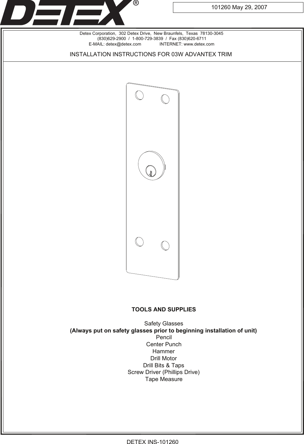 Page 1 of 4 - Detex  Installation Instructions For 03W Advantex Trim 101260