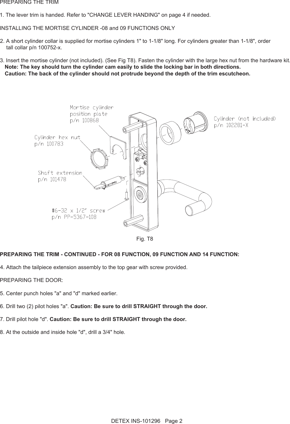 Detex Installation Instructions For Advantex Narrow Outside Lever Trim
