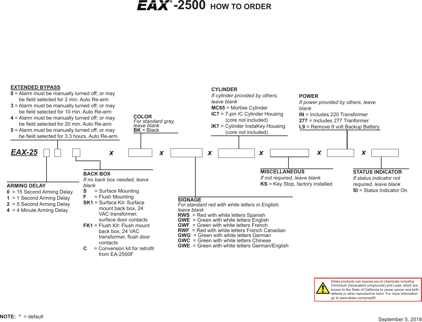 Page 1 of 1 - Detex  EAX-2500 How To Order Guide EAX-2500-How-to-Order