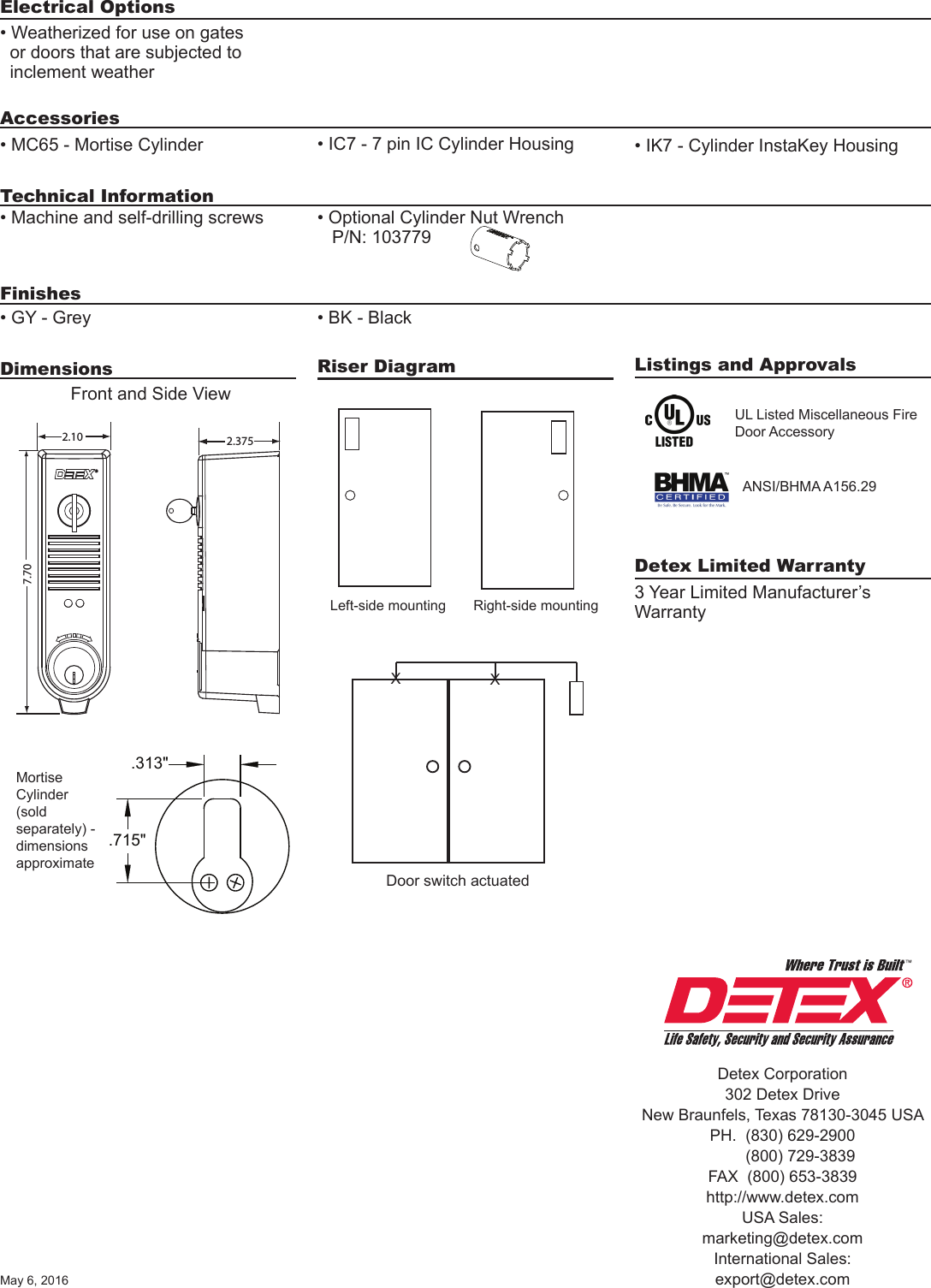 Page 2 of 2 - Detex  EAX-300 Catalog Page EAX-300Series