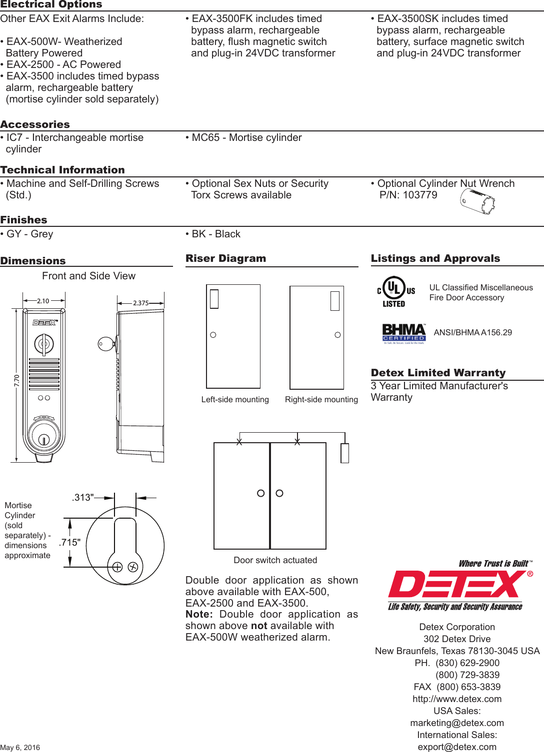 Page 2 of 2 - Detex  EAX-500 Series Catalog Page EAX-500Series