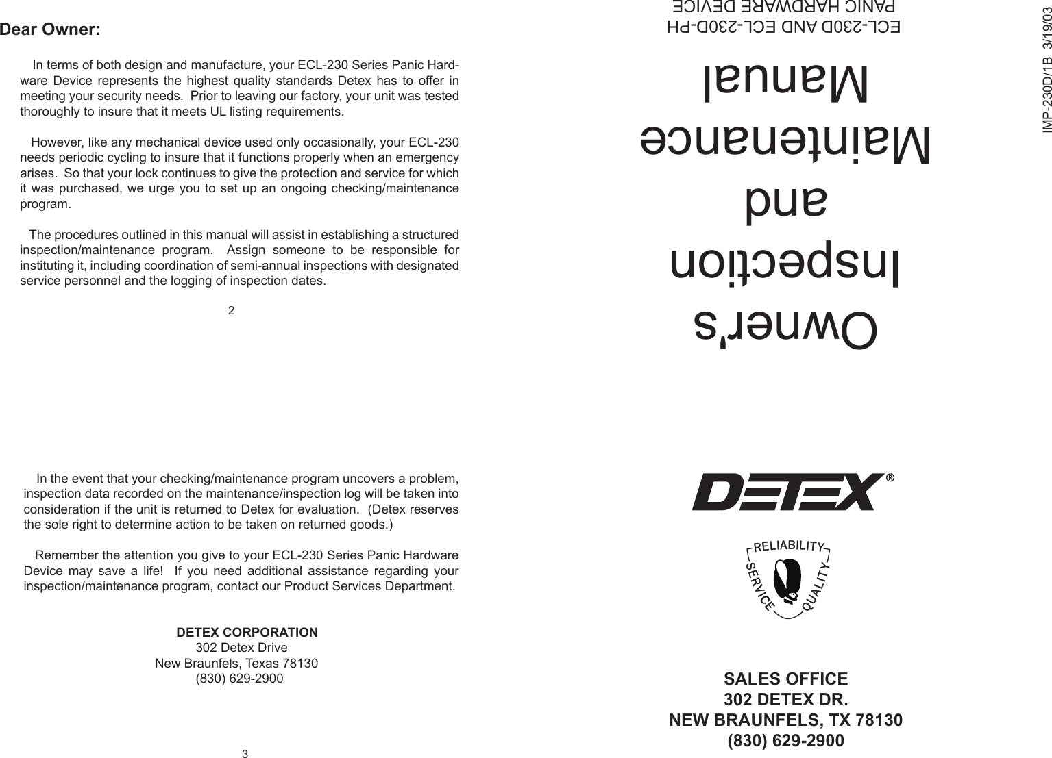 Page 1 of 5 - Detex  ECL-230D Maintenance Manual ECL-230DMaintenance