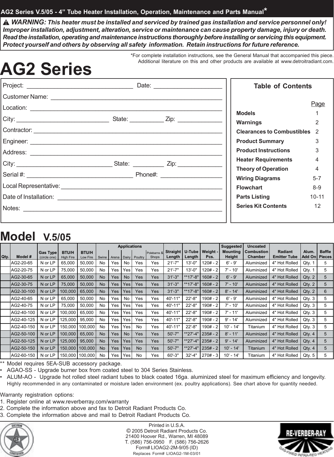 Page 1 of 12 - Detroit-Electric Detroit-Electric-Detroit-Electric-Gas-Heater-V-5-05-Users-Manual- AG-2 Insert 9-03  Detroit-electric-detroit-electric-gas-heater-v-5-05-users-manual