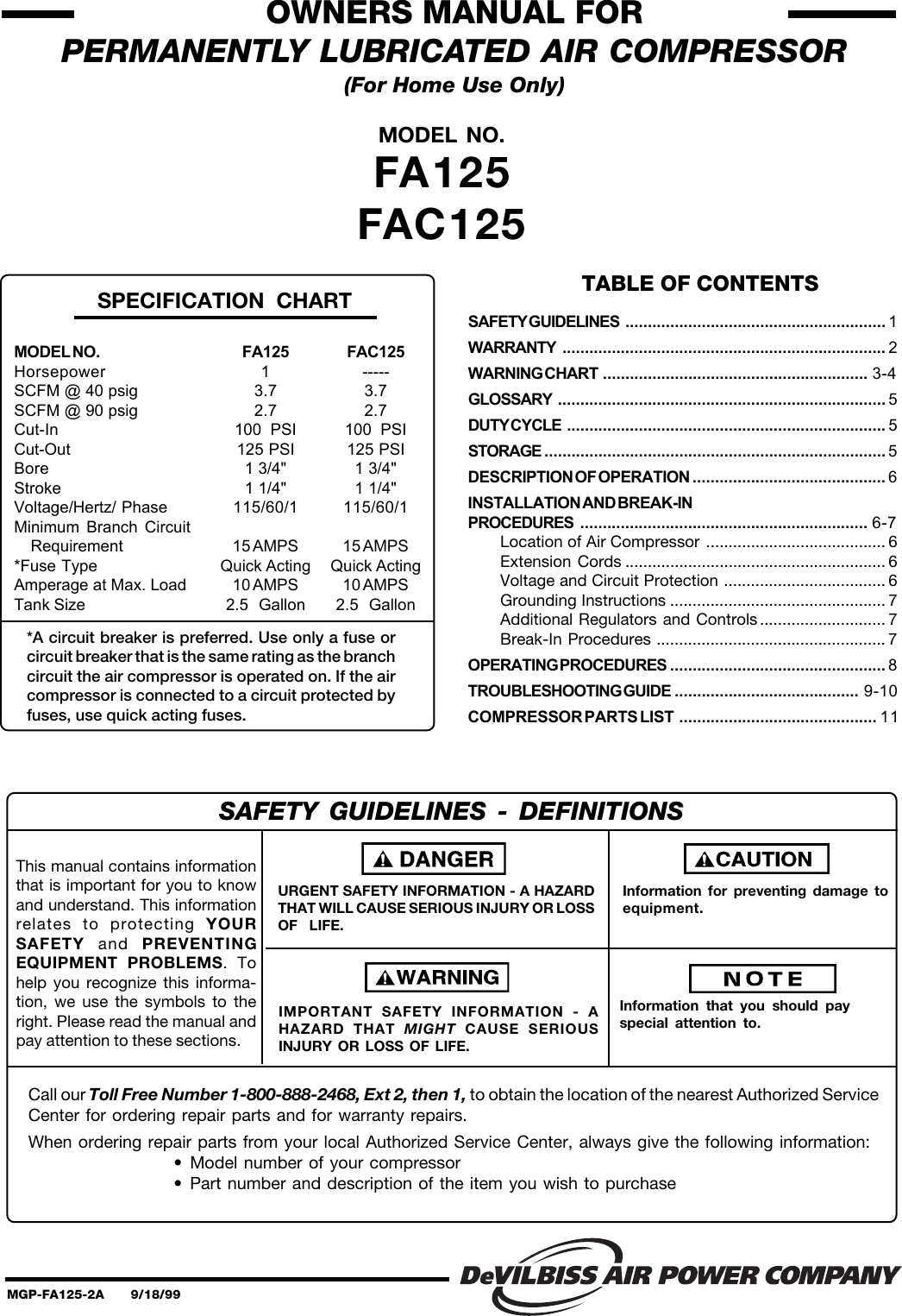 Page 1 of 12 - Devilbiss Devilbiss-Fa125-Users-Manual-  Devilbiss-fa125-users-manual