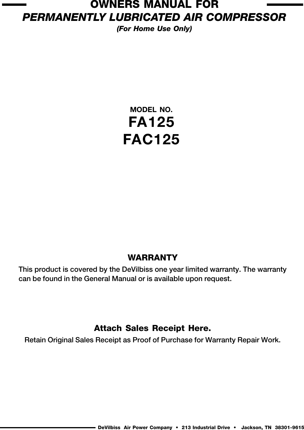 Page 12 of 12 - Devilbiss Devilbiss-Fa125-Users-Manual-  Devilbiss-fa125-users-manual