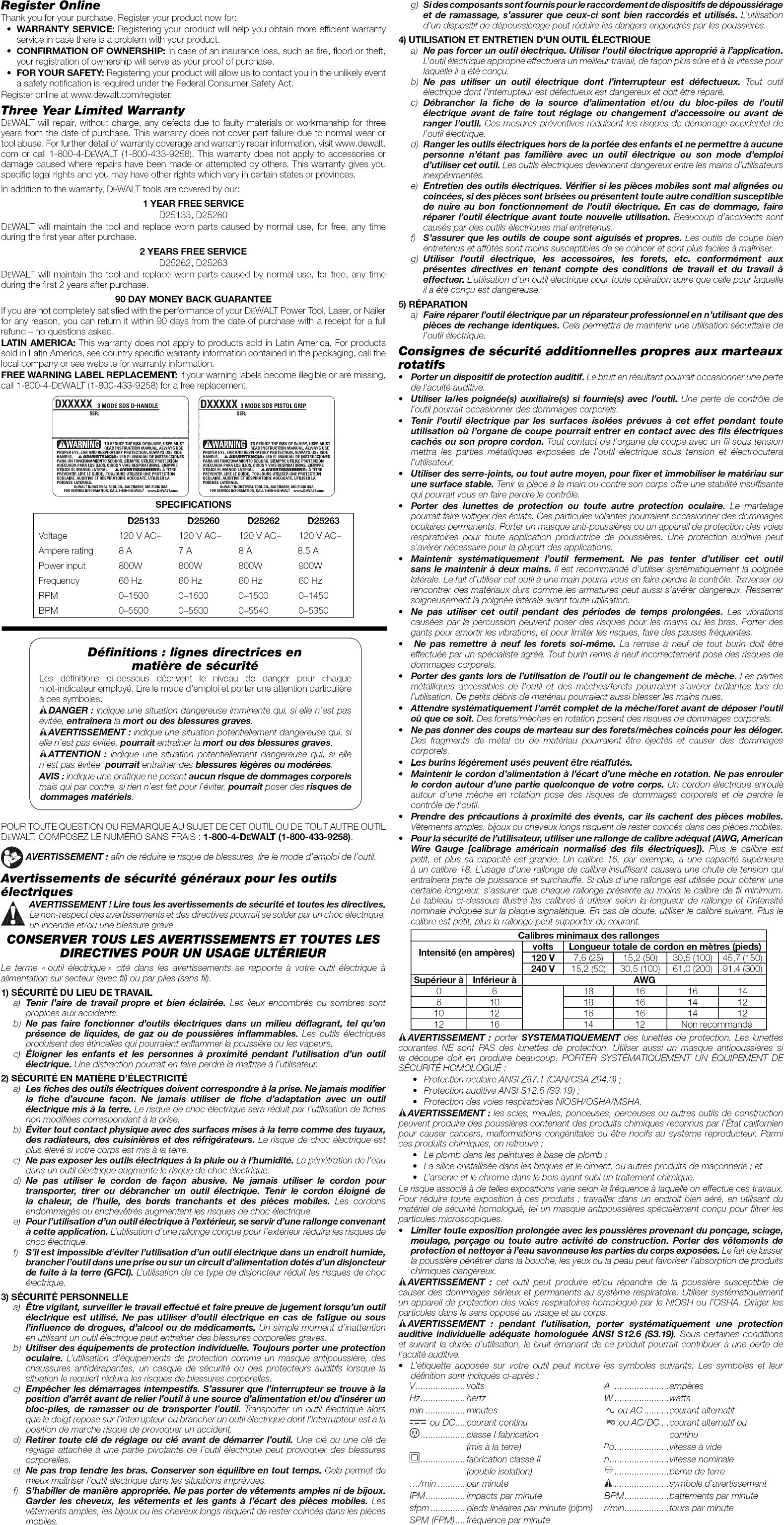 Page 3 of 7 - Dewalt D25133K TYPE 1 User Manual  DRILL HAMMER - Manuals And Guides 1508428L