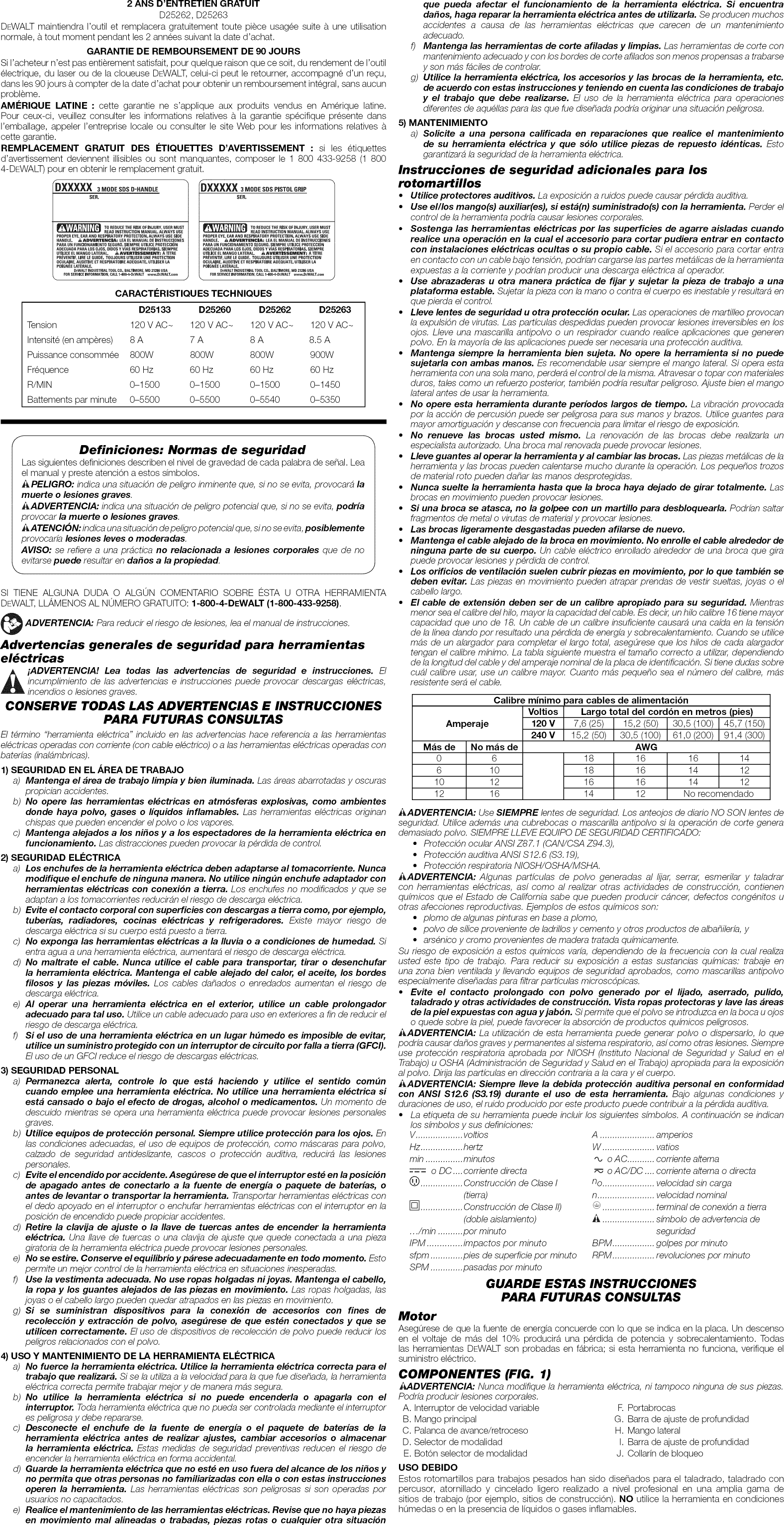Page 5 of 7 - Dewalt D25133K TYPE 1 User Manual  DRILL HAMMER - Manuals And Guides 1508428L