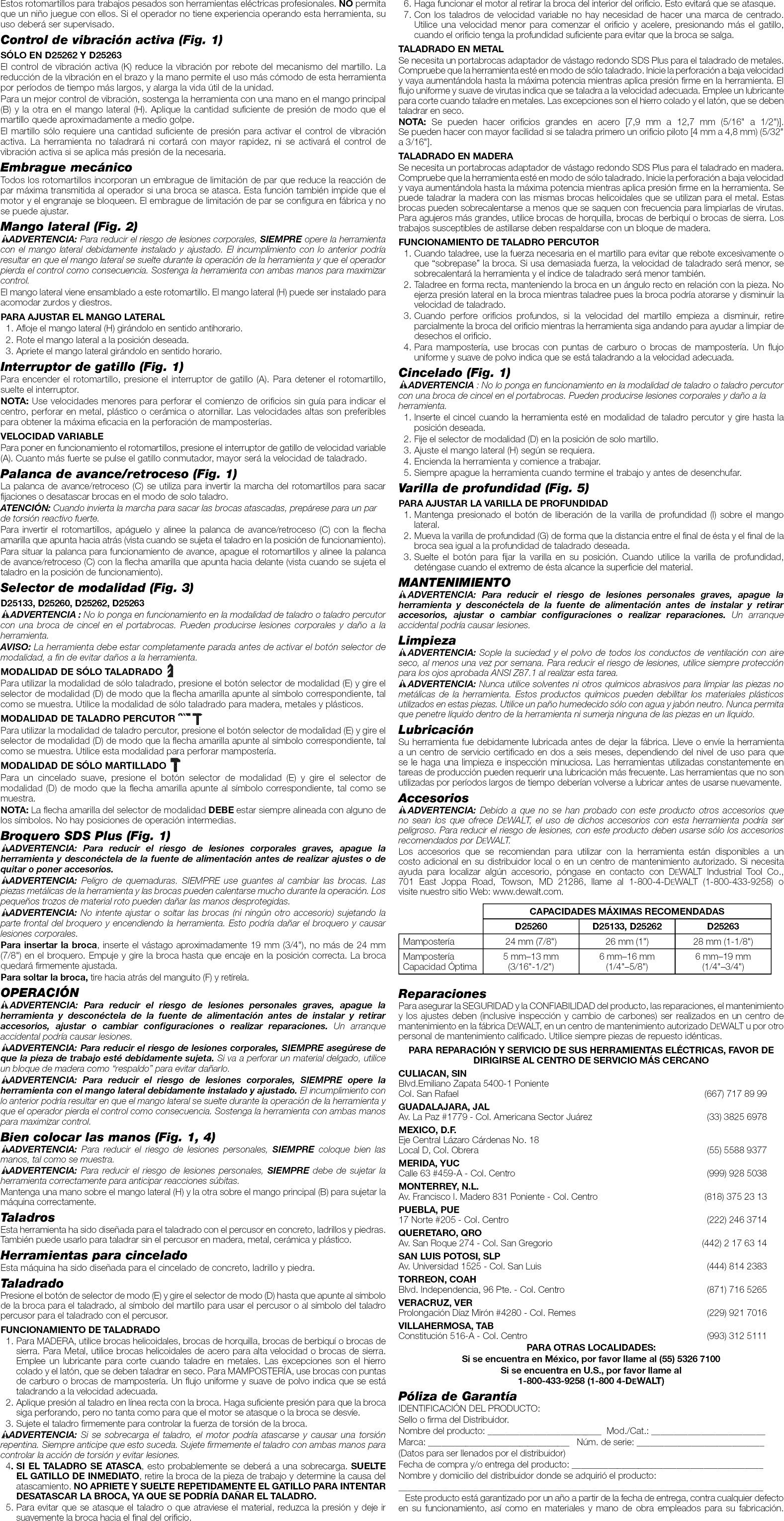 Page 6 of 7 - Dewalt D25133K TYPE 1 User Manual  DRILL HAMMER - Manuals And Guides 1508428L