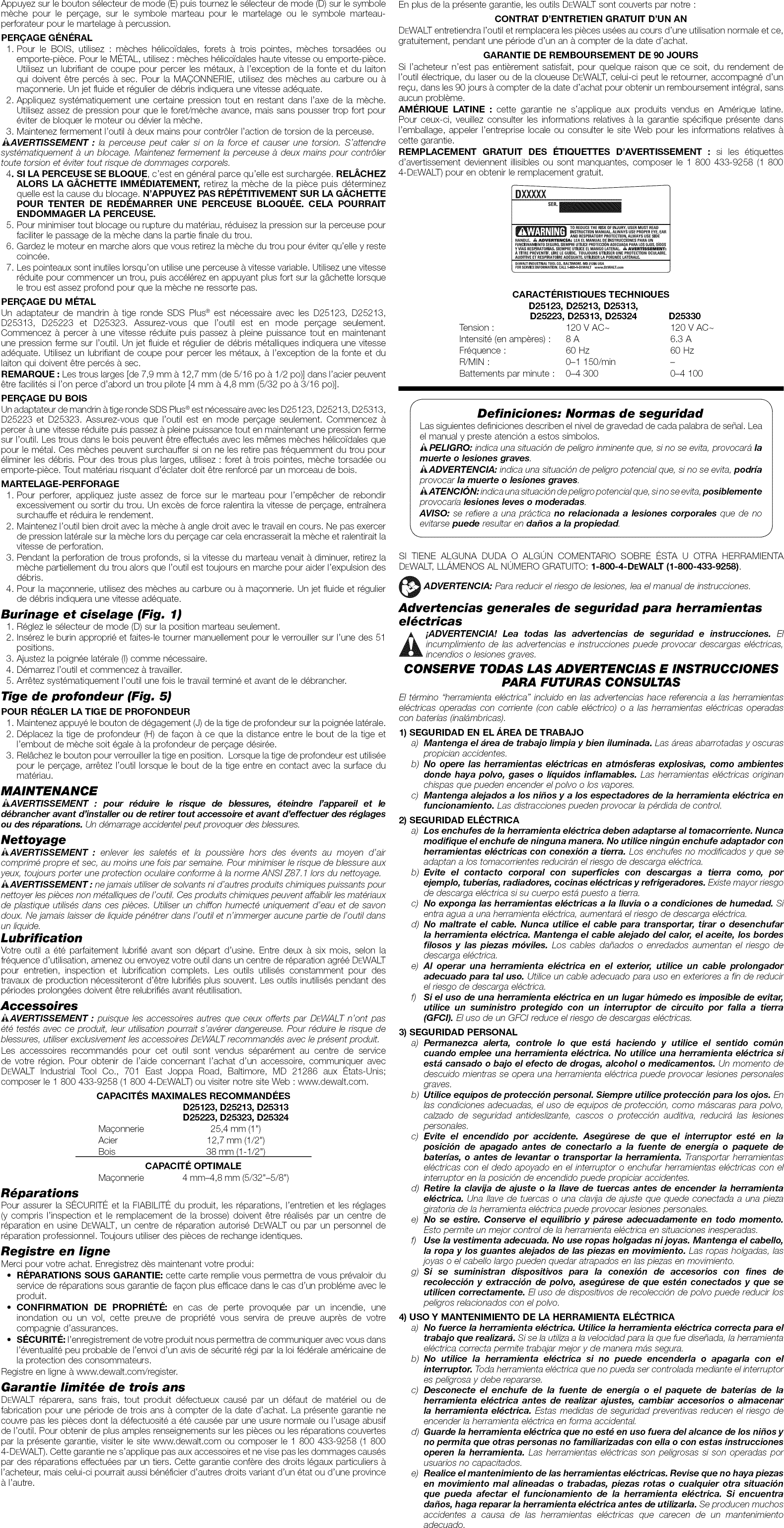 Dewalt D25223K TYPE 2 User Manual ROTARY HAMMER Manuals And Guides 1502085L