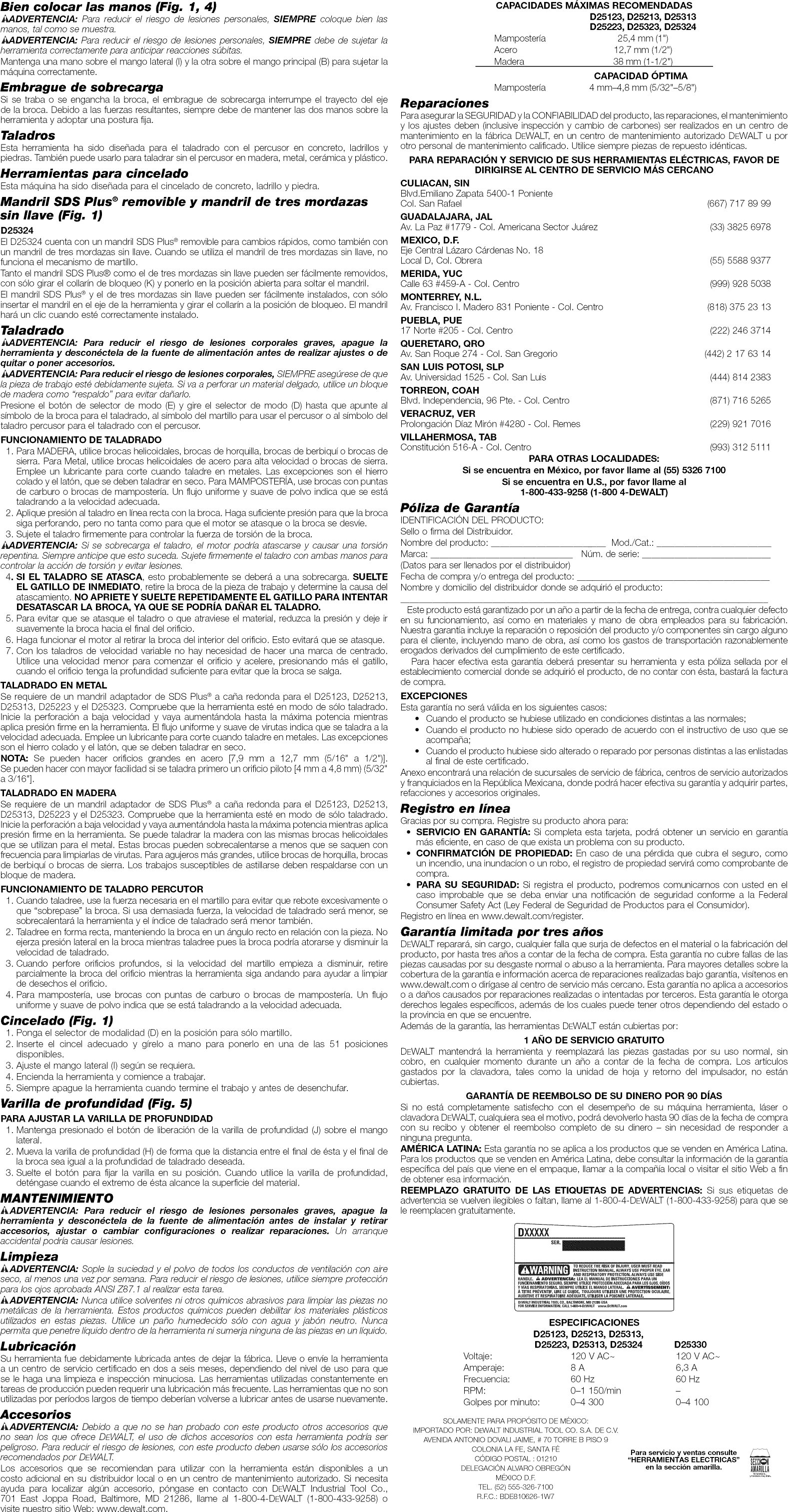 Dewalt D25223K TYPE 2 User Manual ROTARY HAMMER Manuals And Guides 1502085L