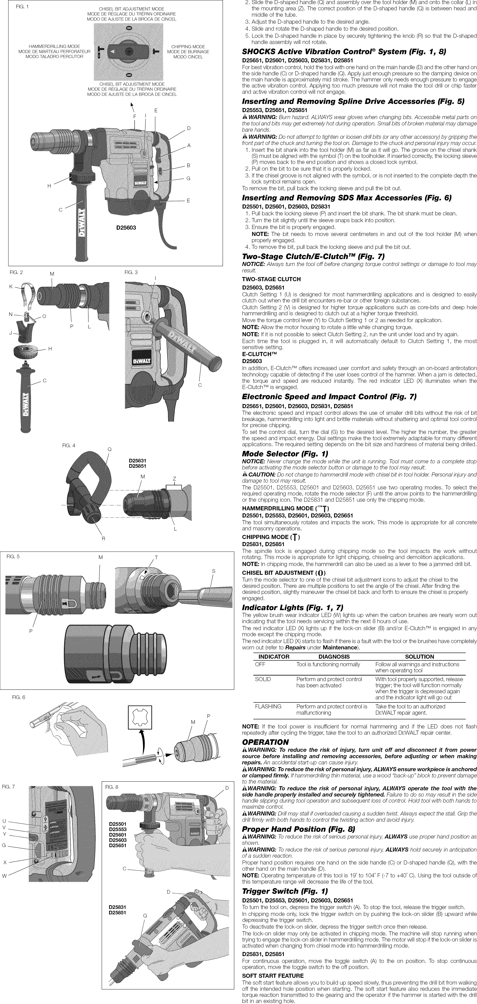 Page 2 of 7 - Dewalt D25601K TYPE 1 User Manual  DRILL HAMMER - Manuals And Guides 1503313L