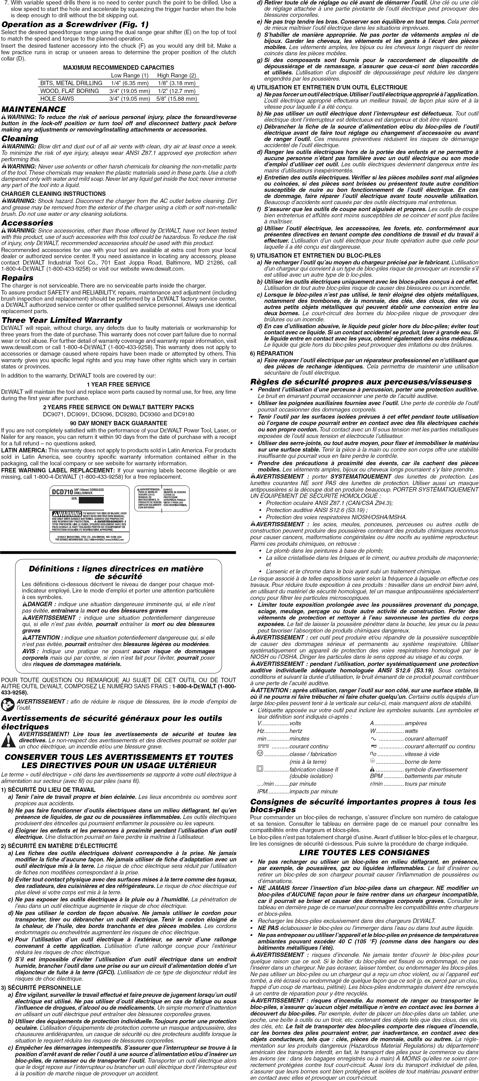 Page 3 of 7 - Dewalt DCD710S2 TYPE1 1302258L User Manual  CORDLESS DRILL - Manuals And Guides