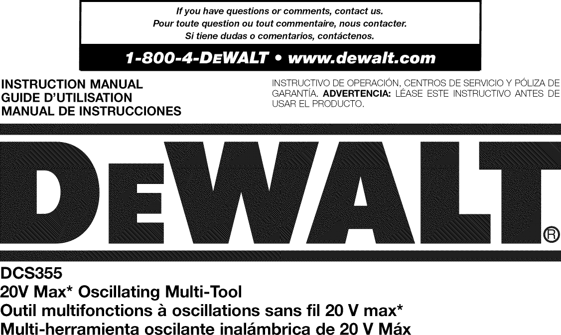 Dewalt DCS355D1 TYPE 1 User Manual MULTI TOOL Manuals And Guides 1503314L