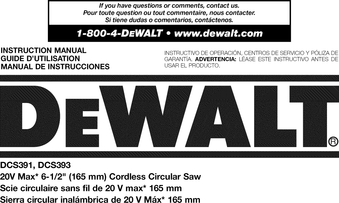 Dewalt DCS393 TYPE 1 User Manual CIRCULAR SAW Manuals And Guides 1505034L