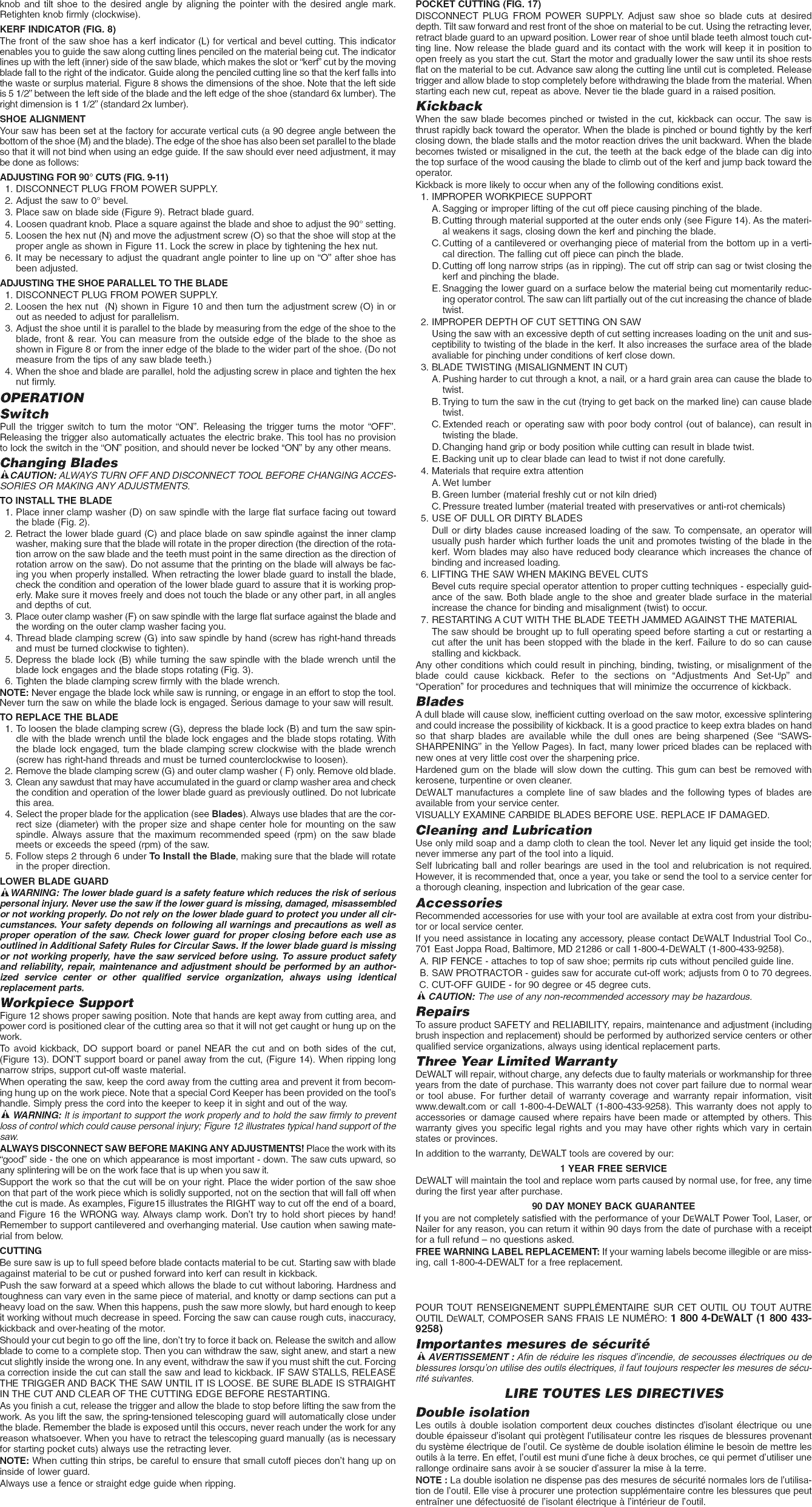 Page 2 of 7 - Dewalt DW364 TYPE3 1212505L User Manual 7 1/4 CIRCULAR SAW - Manuals And Guides