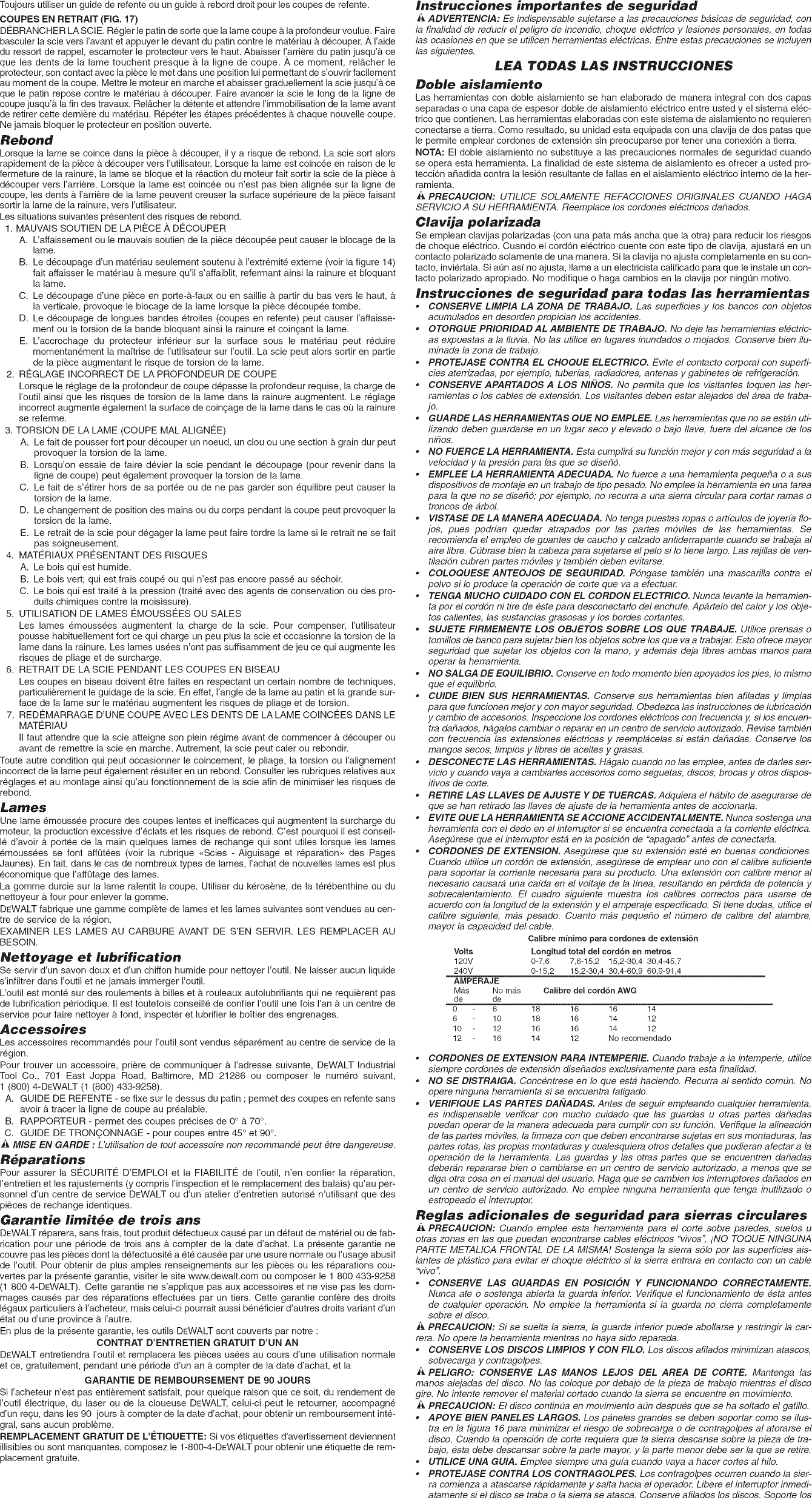 Page 5 of 7 - Dewalt DW364 TYPE3 1212505L User Manual 7 1/4 CIRCULAR SAW - Manuals And Guides