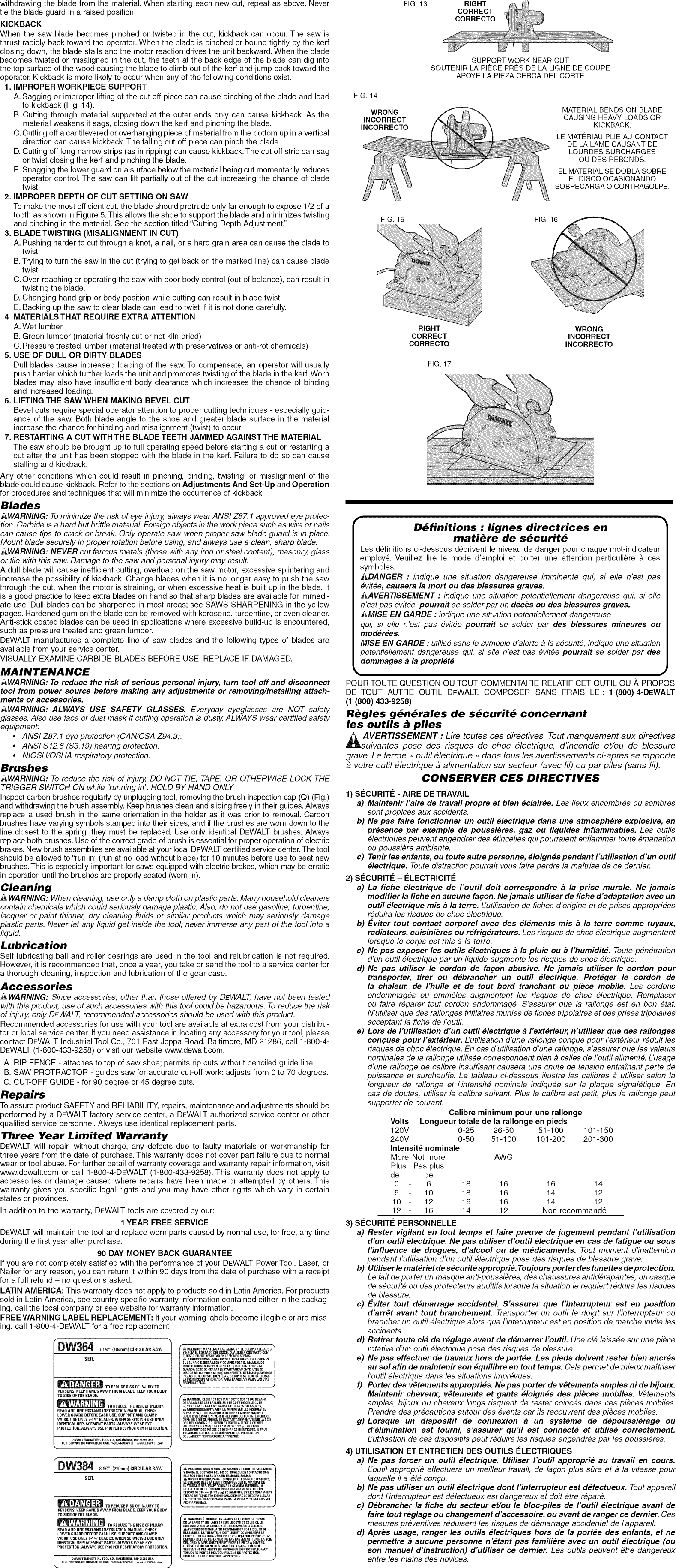 Page 3 of 7 - Dewalt DW364 TYPE6 1212507L User Manual SAW CIRCULAR - Manuals And Guides