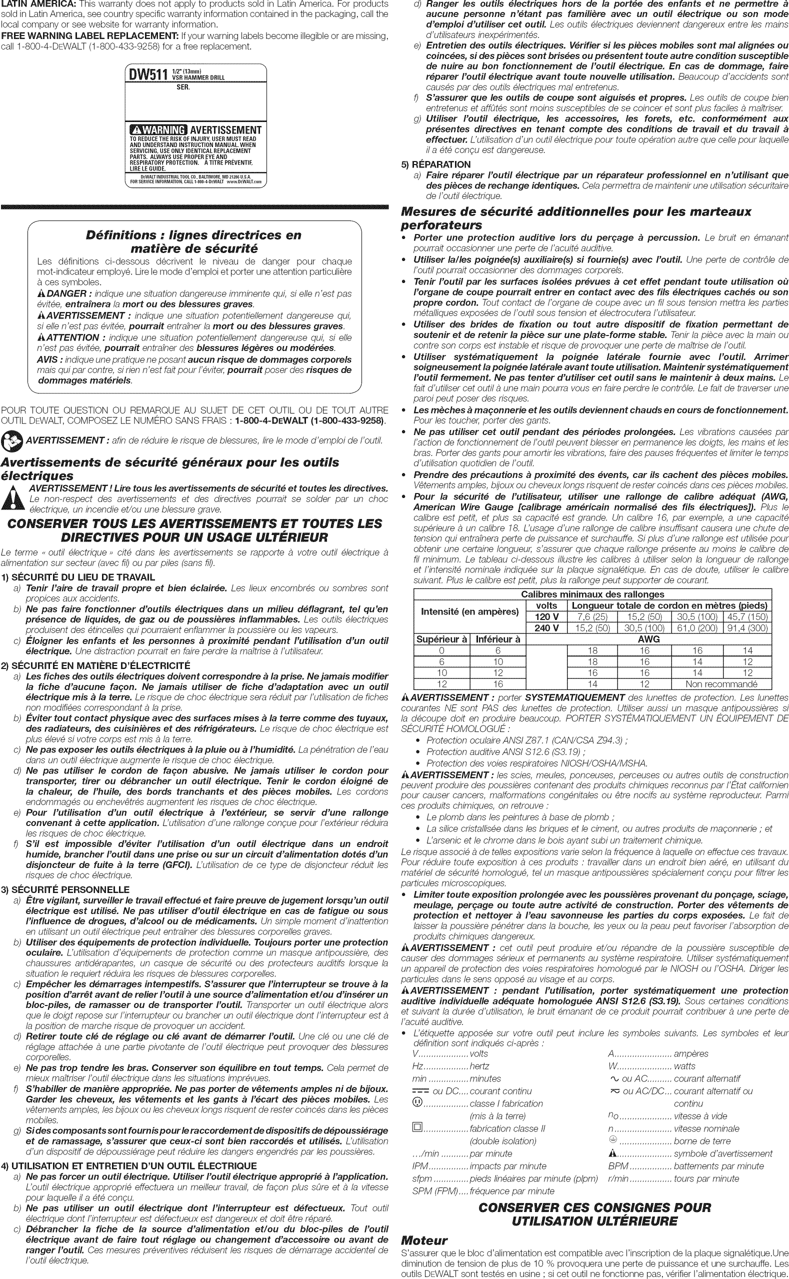 Page 3 of 7 - Dewalt DW511 TYPE 5 1603218L User Manual DRILL HAMMER - Manuals And Guides