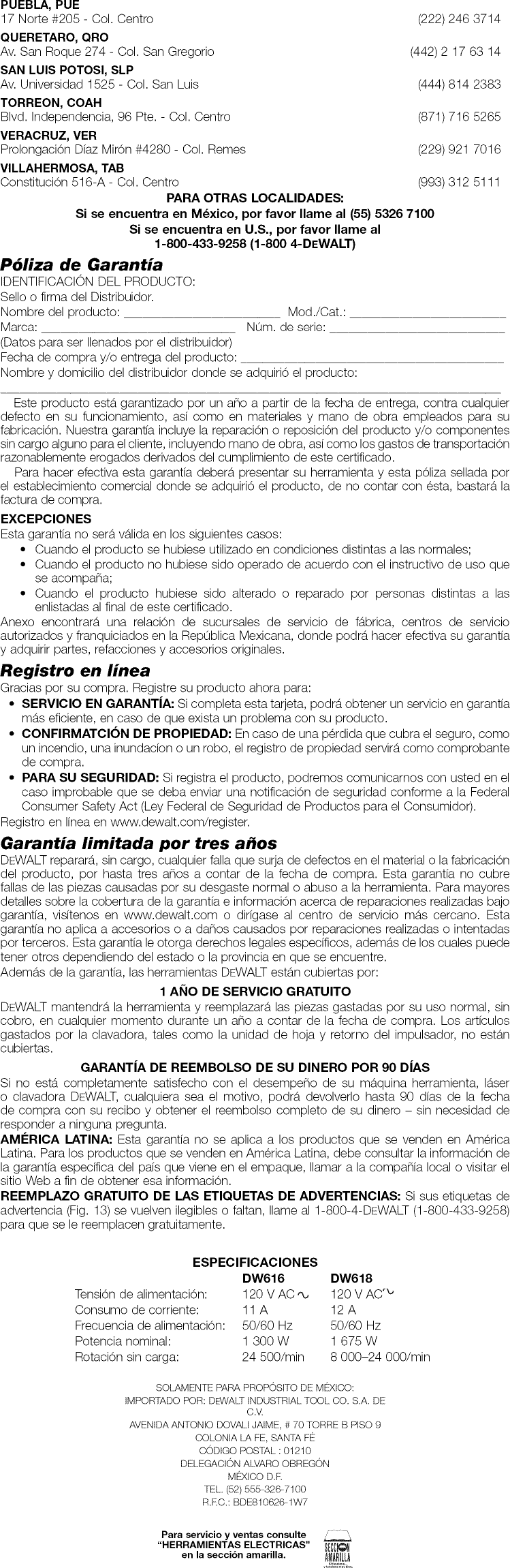 Page 7 of 7 - Dewalt DW618PKB TYPE 1 User Manual  ROUTER - Manuals And Guides 1409203L