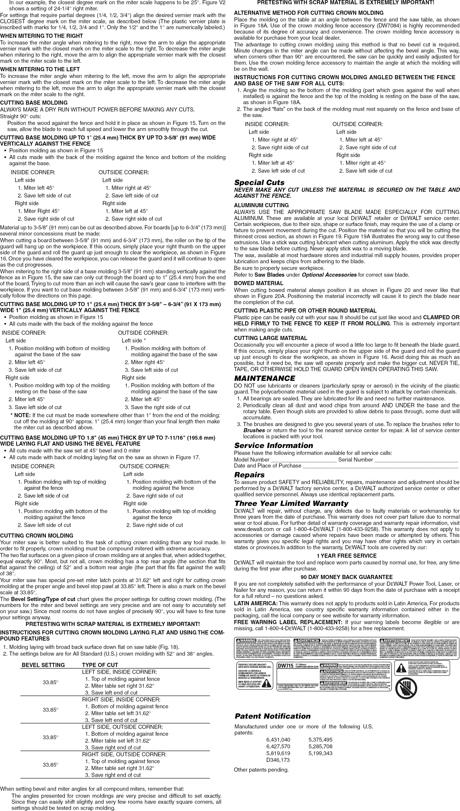 Page 6 of 7 - Dewalt DW715 TYPE2 User Manual  MITER SAW - Manuals And Guides 1301455L