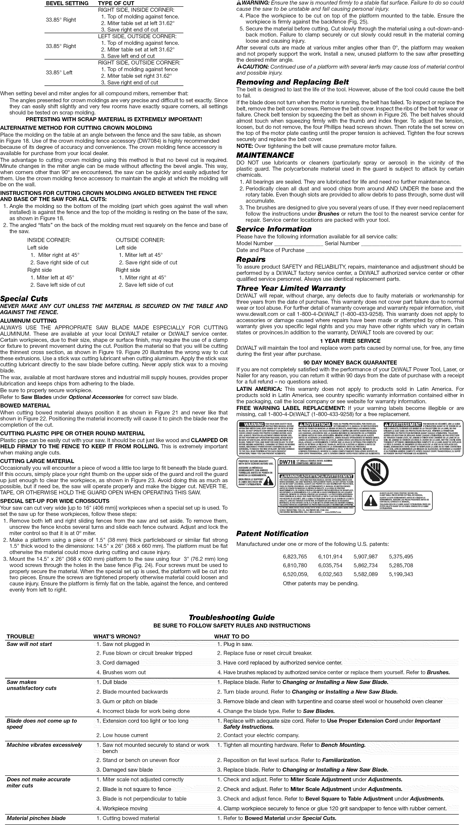 Page 6 of 7 - Dewalt DW718 TYPE3 User Manual  MITER SAW - Manuals And Guides 1301363L